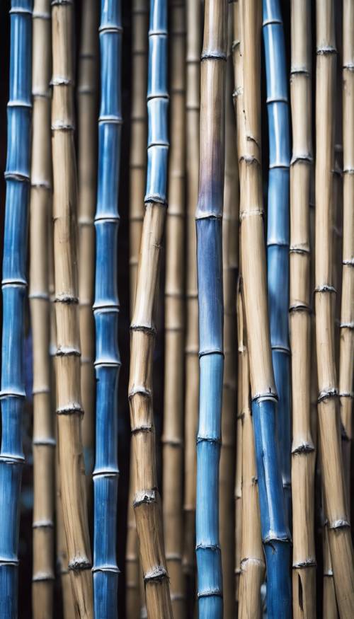 一系列令人眼花繚亂的藍色竹竿以現代設計藝術地排列。