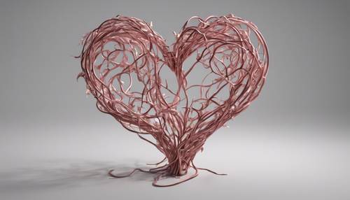 A 3D heart made from intertwined strands of rose vines. Шпалери [ff4e819b81d24076b415]