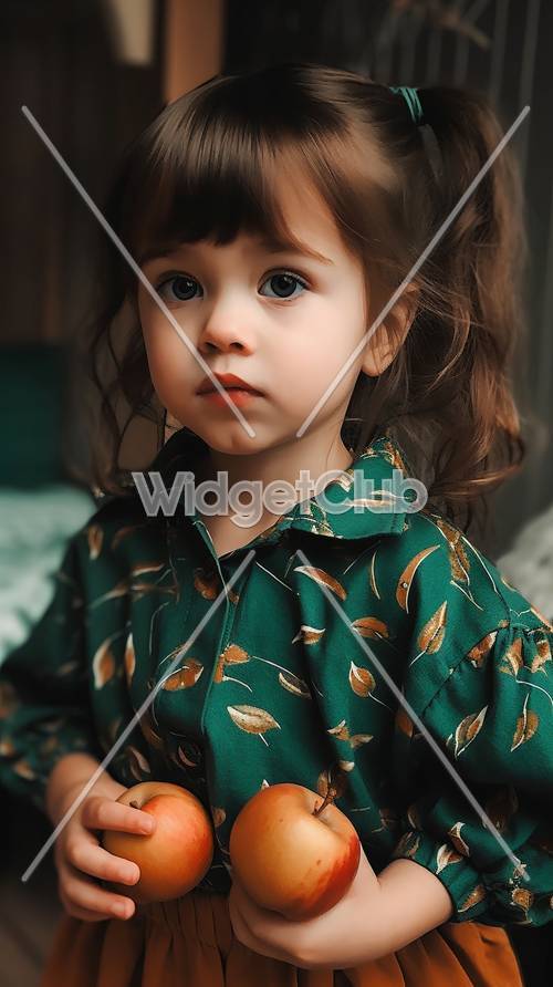 Criança fofa com vestido de folhas verdes