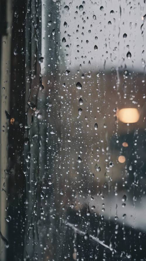 סופת גשם כבדה נראתה מבעד לחלון, הטיפות מפוספסות על הזכוכית