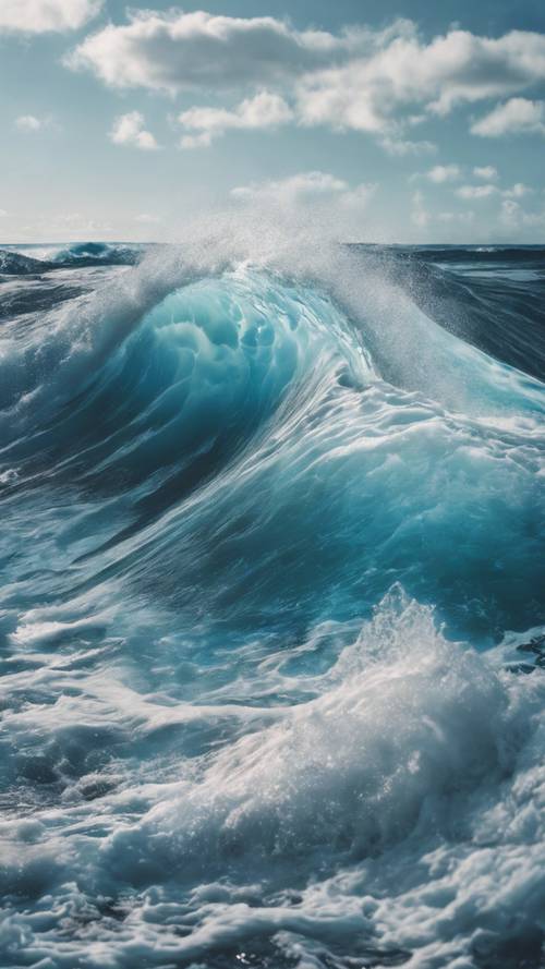 海から出現する青い津波の壁紙