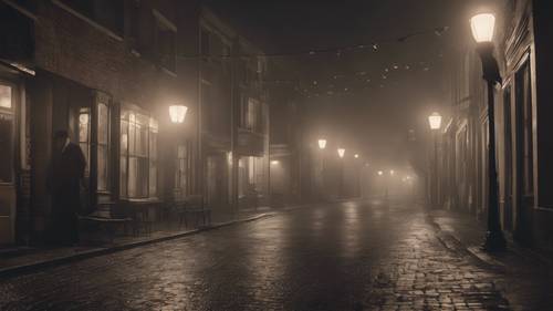 Classic film noir scene set on a foggy September night in a quiet town