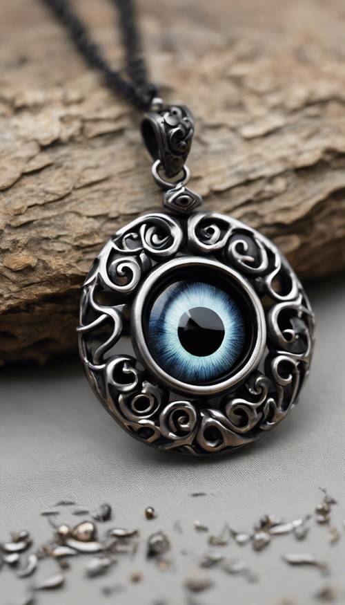 A gothic, cold black obsidian evil eye pendant set in burnished sterling silver. Tapeta [a5a67b94cb8348f2aa6d]