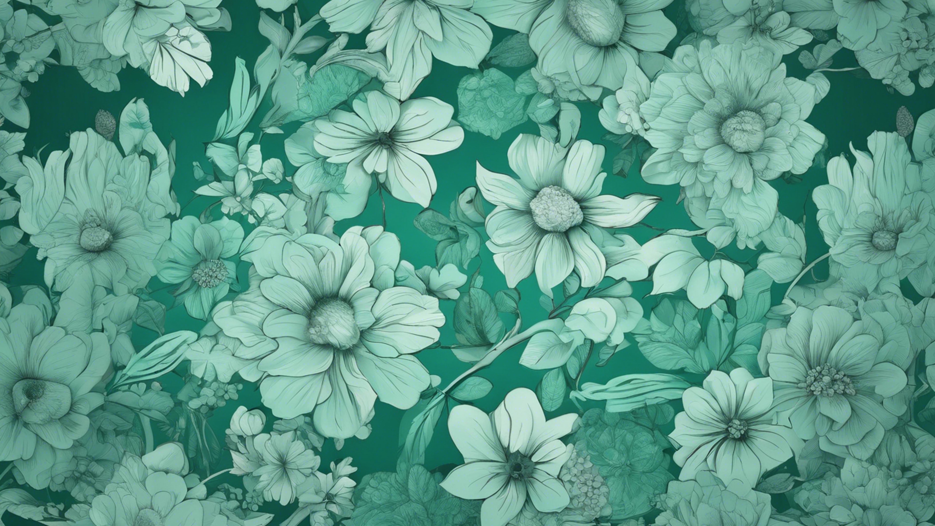 A monochromatic floral pattern done in various shades of a calming sea green.壁紙[204b019b992940b9b3e4]