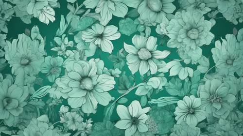 نمط زهور أحادي اللون مصنوع بظلال مختلفة من اللون الأخضر البحري الهادئ.
