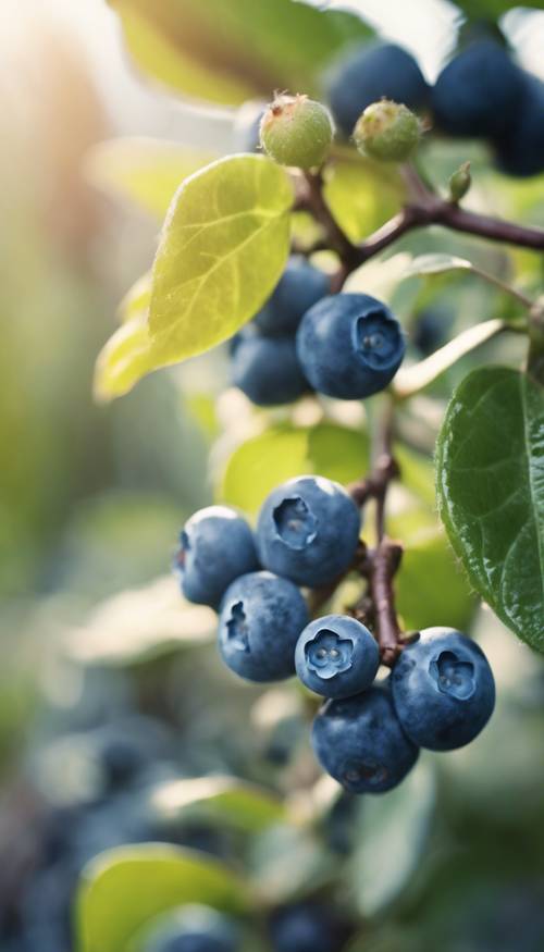 Blueberry plants with clusters of fruits in a home garden setting.