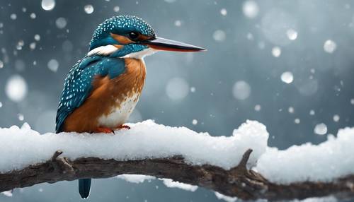 An exotic deep blue kingfisher with white spots, perched on an icy branch. Валлпапер [2c2f6e52bcf54df39edd]