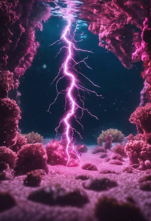 분홍색 생체 발광 번개가 있는 수중 장면