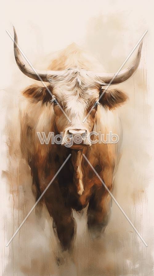 Majestic Brown and White Cow Portrait Papel de parede[f301e235097044c2b2ca]