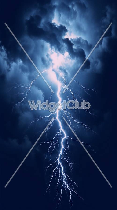 Lightning Strike in Dark Blue Sky