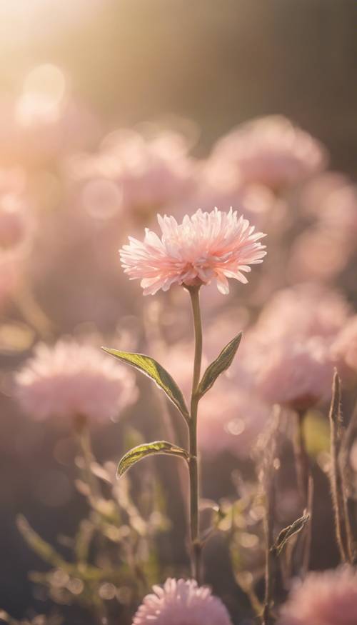 Bunga berwarna merah muda pastel mekar di bawah sinar matahari yang hangat.
