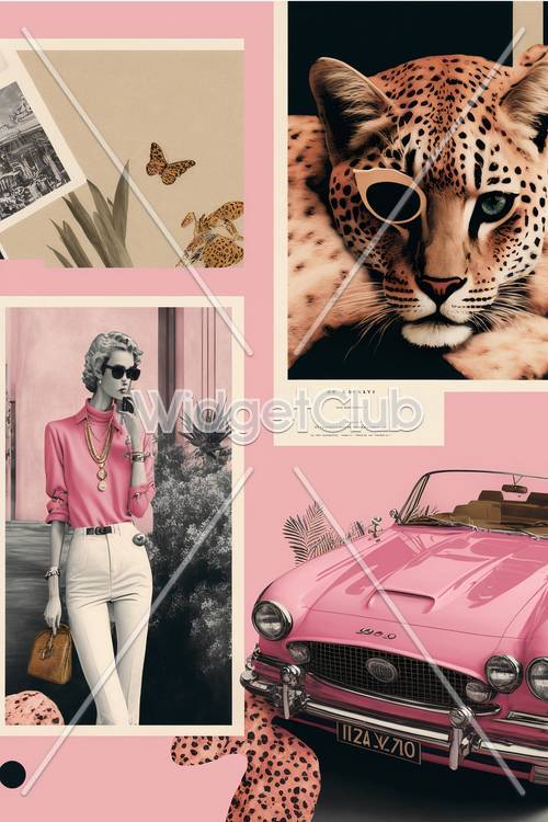 Colorful Retro Fashion and Wild Cheetah Collage