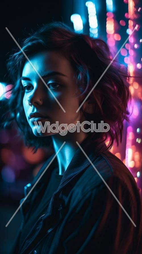 Colorful Neon Lights with Woman's Portrait