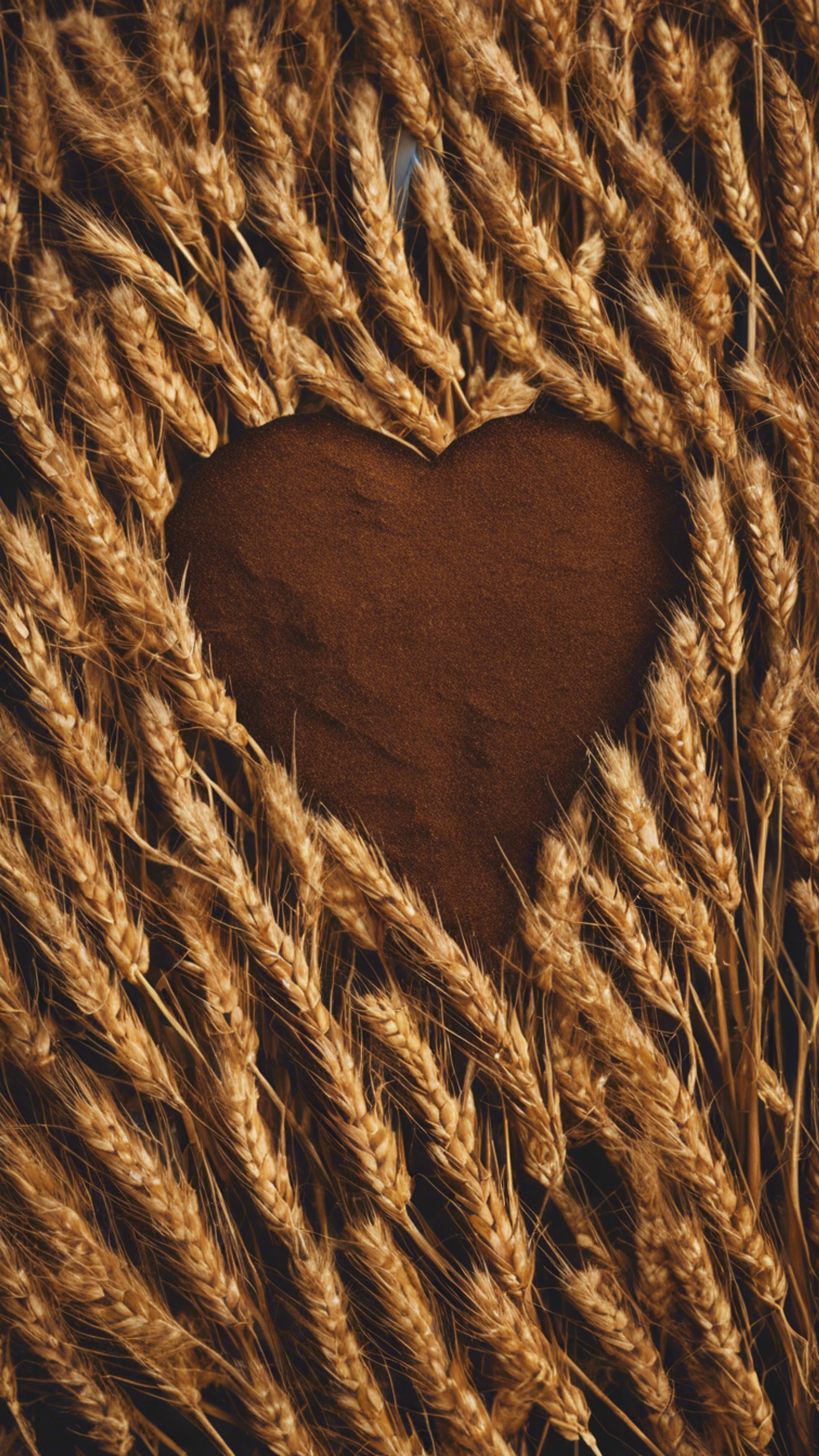 A heart-shaped, dark brown patch in a field of golden wheat seen from above.壁紙[d29ece6b4a104c38b579]