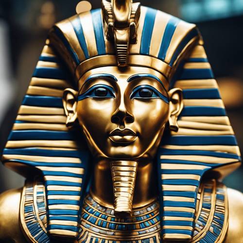 Imponująca postać faraona, namalowana w tradycyjnym stylu sztuki egipskiej.
