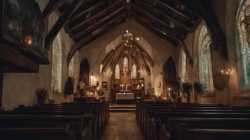 تُتلى الصلوات الصامتة في كنيسة صغيرة غريبة تحت ليلة مضاءة بالنجوم.