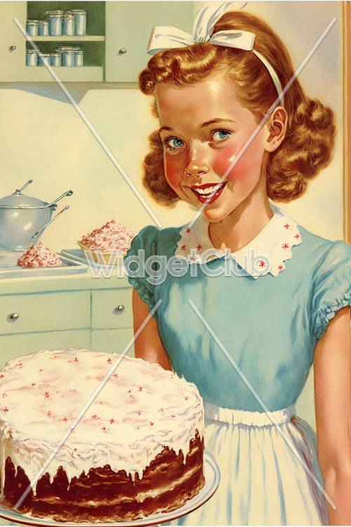 Menina alegre com um bolo caseiro