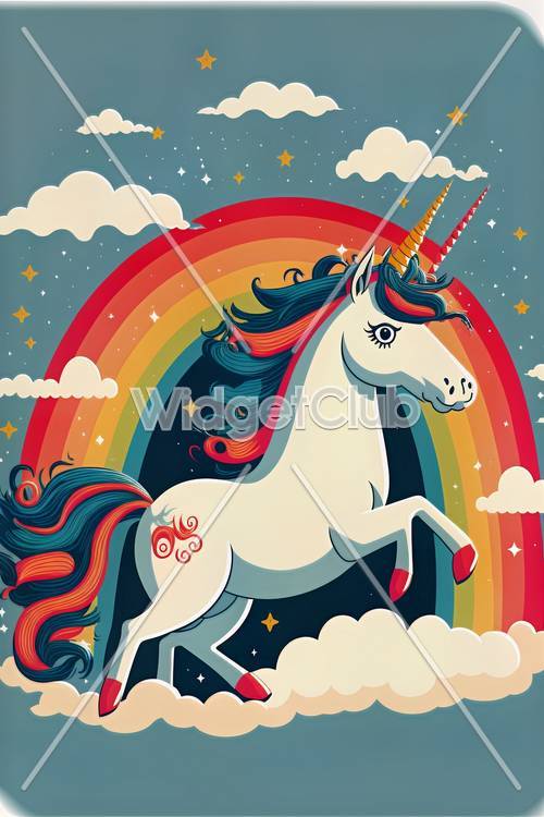 Colorful Unicorn and Rainbow Sky