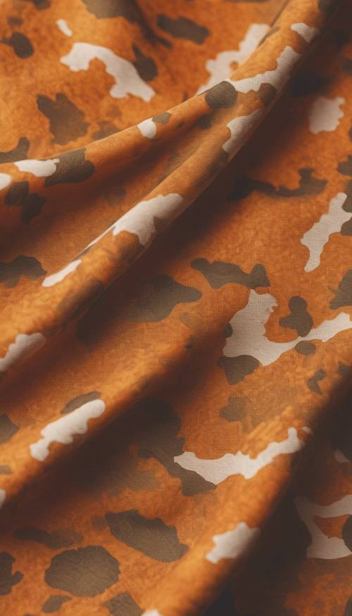 Szczegółowe ujęcie pomarańczowego wzoru tkaniny kamuflażowej.