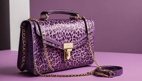 Borsa di design di fascia alta con stampa leopardata viola.