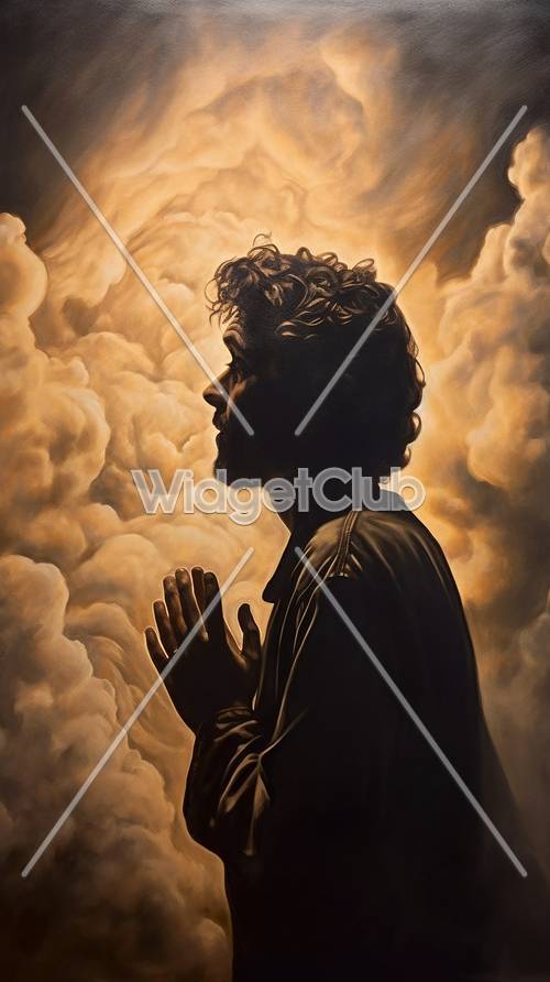 Człowiek modlący się w chmurach Grafika