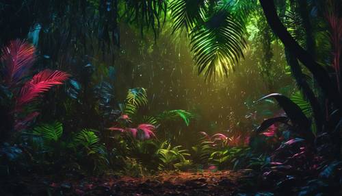 Neon painted Rainforests with bouncing light on a midnight setting Tapeta [a7c85f90b3cc411d9867]