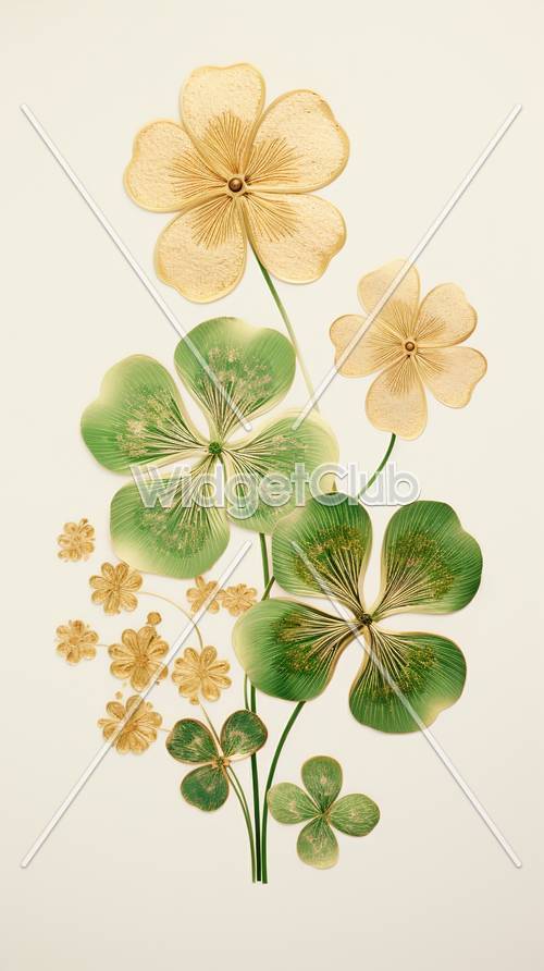 金と緑の花のアート