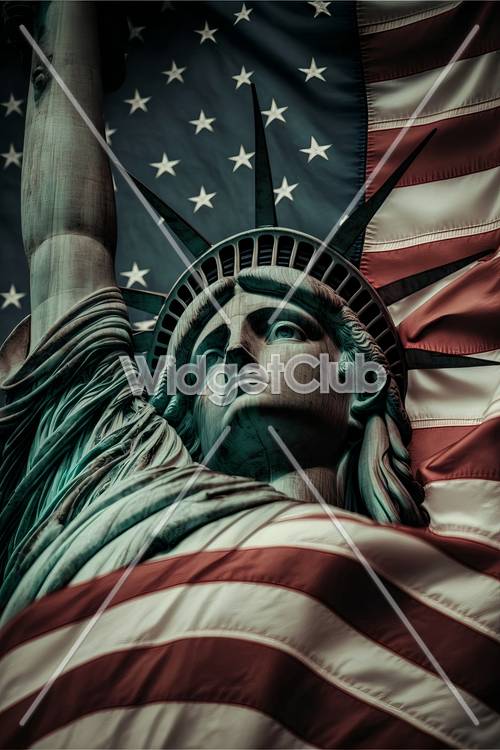 Estatua de la Libertad y bandera estadounidense perfectas para tu pantalla
