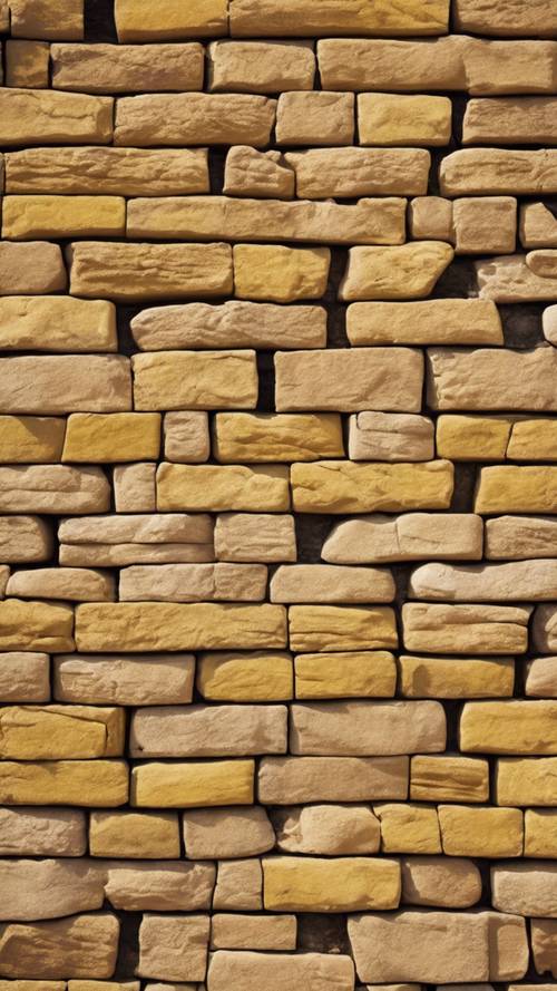 Uma parede de tijolos de arenito amarelos e antiquados.