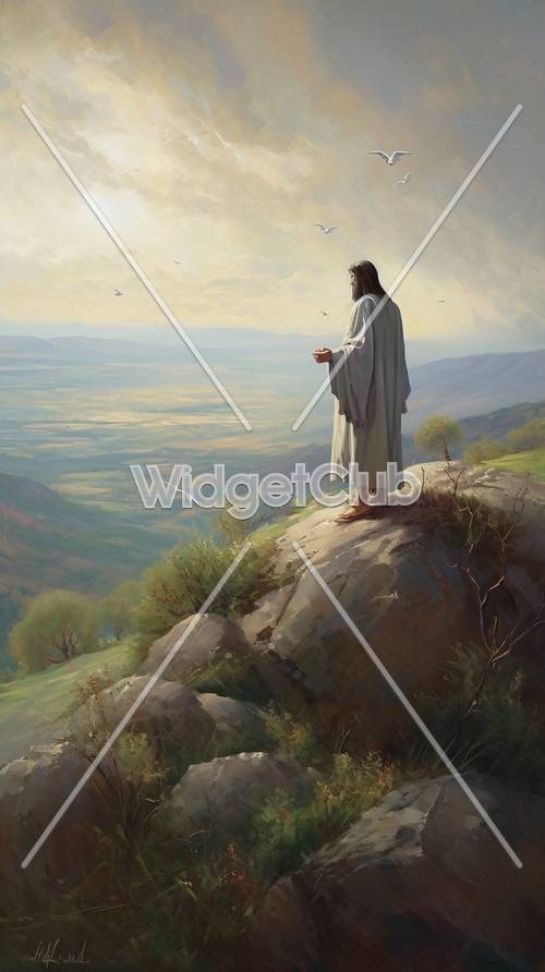 Serene Mountain View with Peaceful Figure