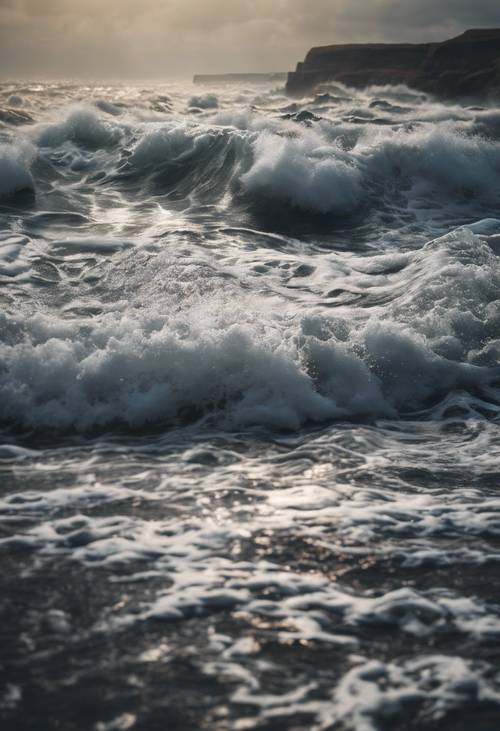 Ondas de um tempestuoso mar negro criando uma arte abstrata, ressoando poder e medo.