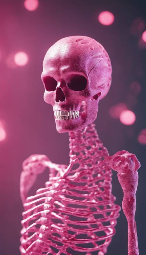 Uma imagem conceitual de um esqueleto rosa enredado em uma fita de DNA.