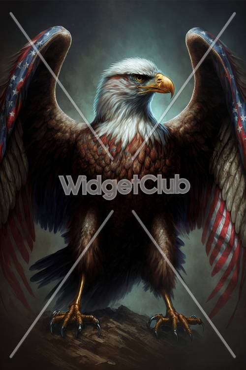 雄伟的鹰与美国国旗的翅膀