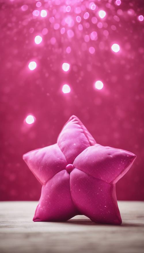 Una adorable almohada con forma de estrella de color rosa intenso.
