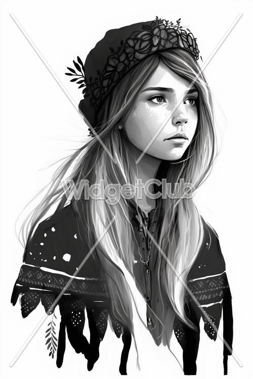 Stunning Monochrome Girl Illustration
