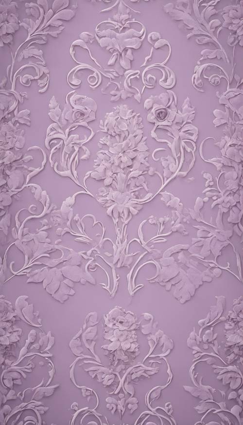 精緻的錦緞圖案染成柔和的紫丁香色，浮雕玫瑰和藤蔓。