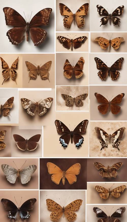 A collage image showcasing the beauty of brown-colored butterflies, ranging from tawny to chocolate tones. Валлпапер [e30cc71e78a4472bb447]