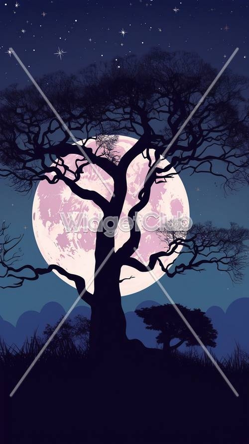 Moonlit Tree Silhouette Wallpaper[de75f0e71027427eb456]