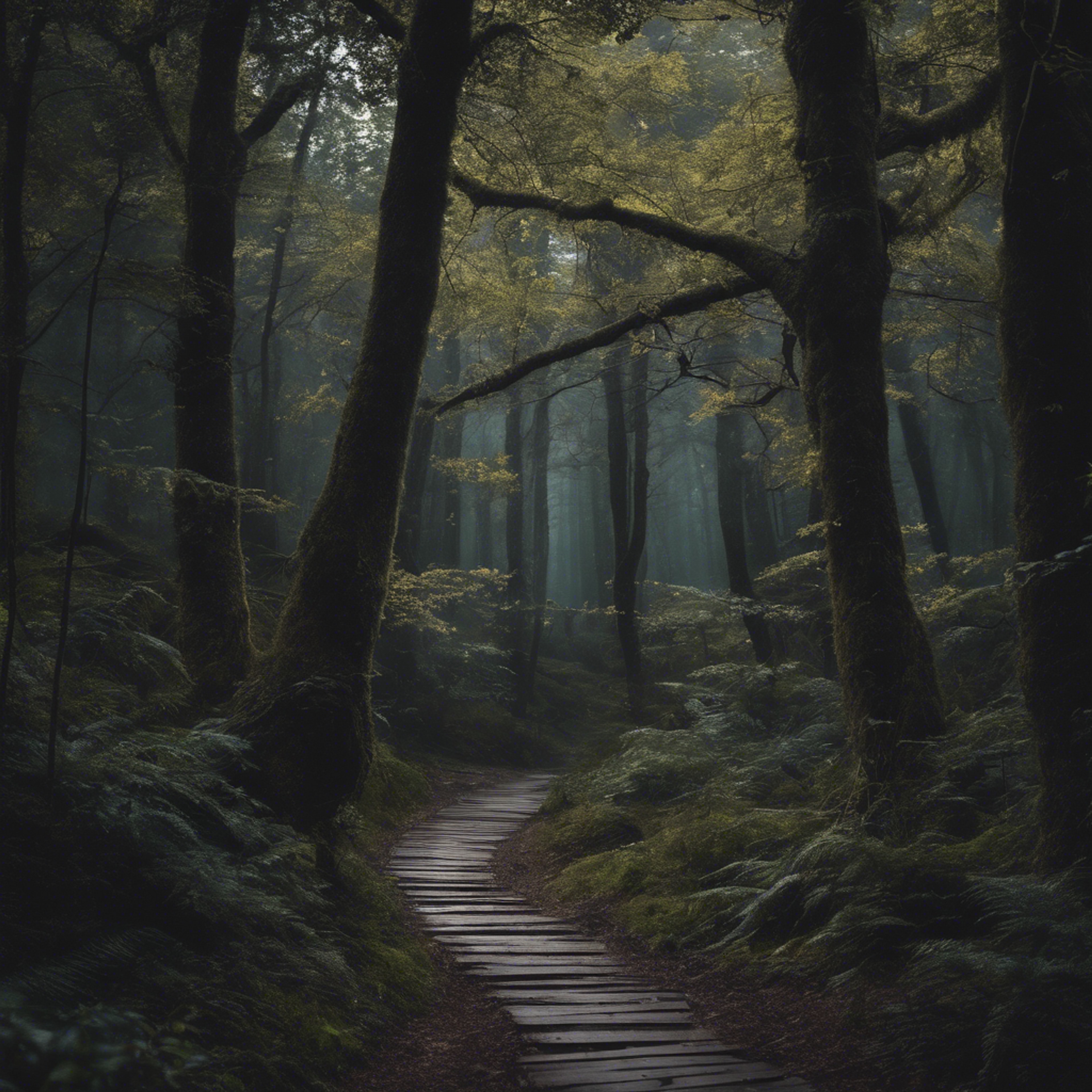 An untraveled path in a dark and mysterious forest Валлпапер[df6a1d860b87482e8c75]