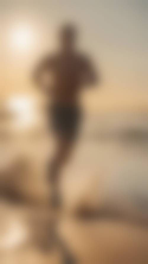 Un homme passionné de fitness qui court près de la plage pendant le soleil doré du petit matin