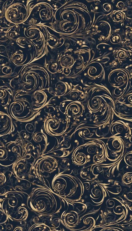 Ornate swirling patterns seamlessly blended into a dark navy background. Tapet [fac60bf1df2249798212]