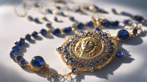 華麗的藍寶石項鍊，鑲嵌寶石的太陽和月亮吊墜令人驚訝地形成日食。