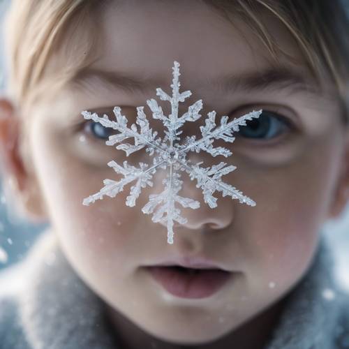 一片雪花落在了孩子的睫毛上。