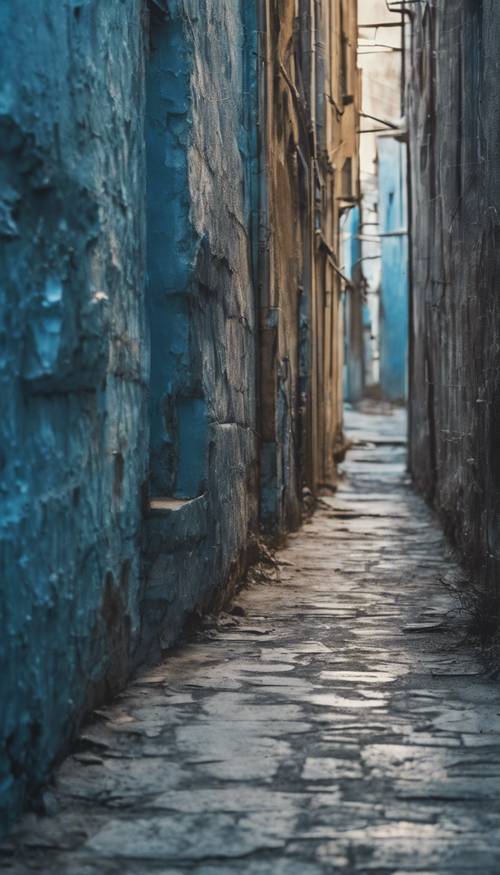 A deserted alley with blue grunge walls. Валлпапер [aa5a7fc8a4534e46bf9d]