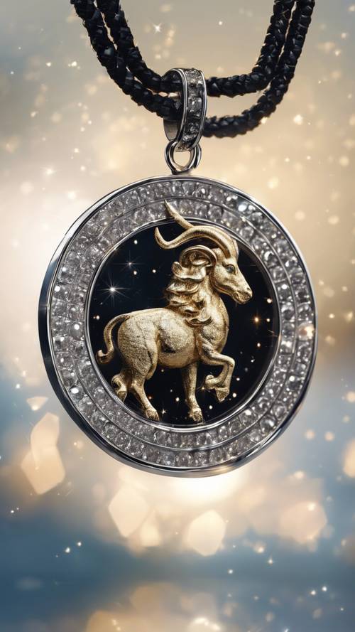 A glittering Capricorn symbol encrusted with diamonds on an exquisite pendant.