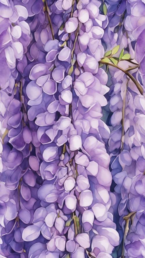 Abstract watercolor pattern of soft violet wisteria blossoms
