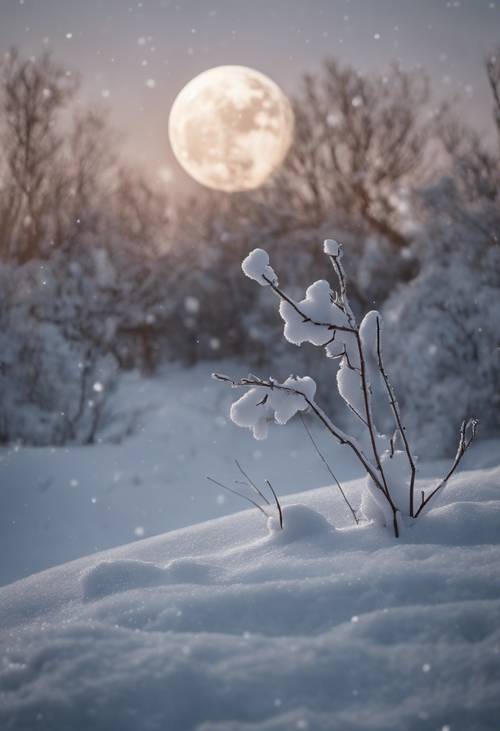 Drifts of untouched snow under the soft glow of a winter moon.