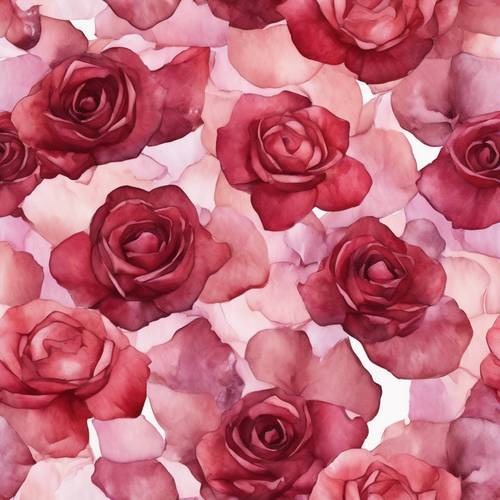 Un motivo floreale, petali di rosa disegnati utilizzando acquerelli rosso intenso e rosa tenue.