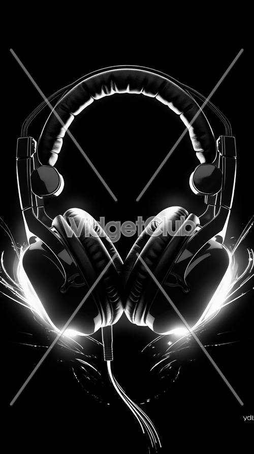 Cool Black and White Headphones Sparkle Design