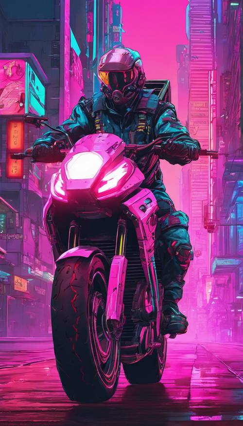 Mercenari ciberneticamente potenziati in un inseguimento ad alta velocità su hoverbike attraverso una vivace città cyberpunk.